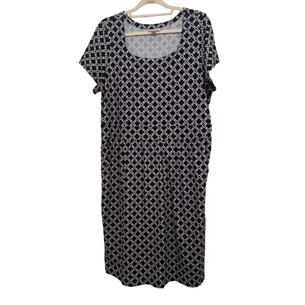 Charter Club | Women’s Plus Size Navy & White Patterned Midi Dress & Pockets 1X